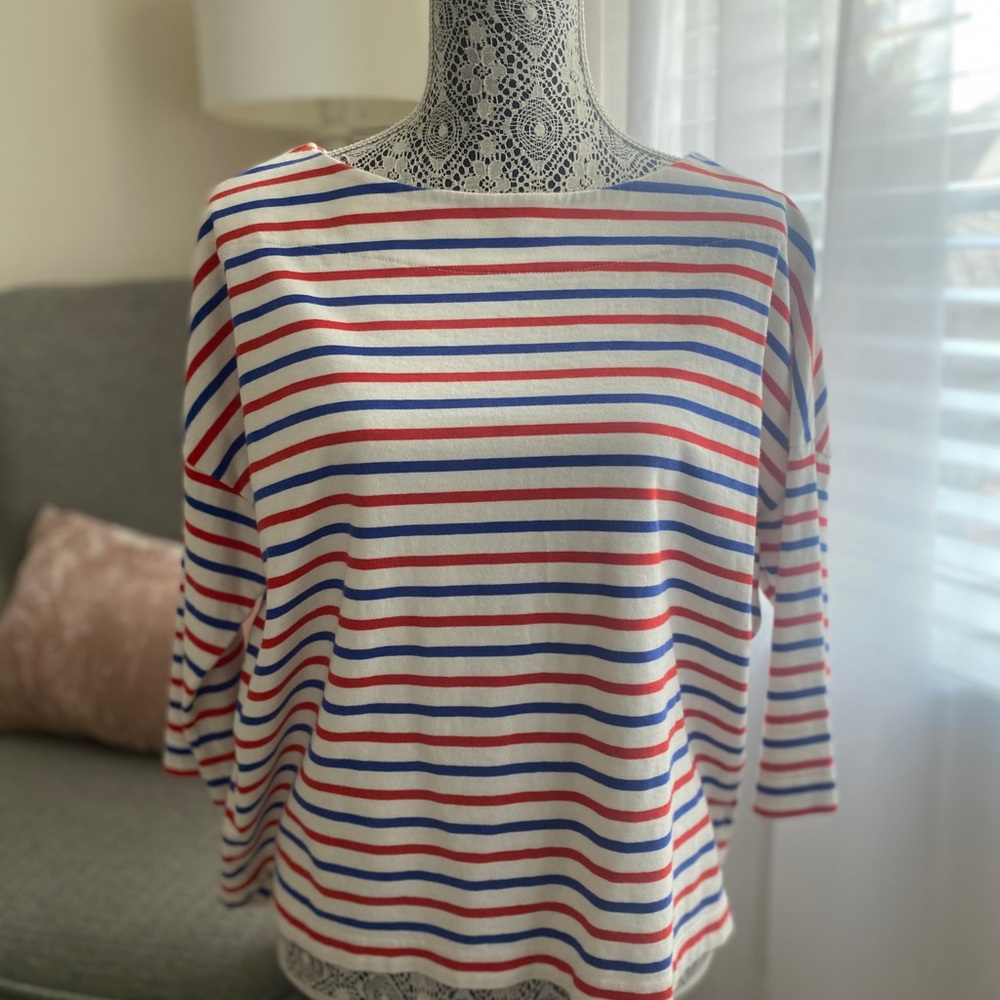 Striped Boat Neck Top - Red, White, and Blue